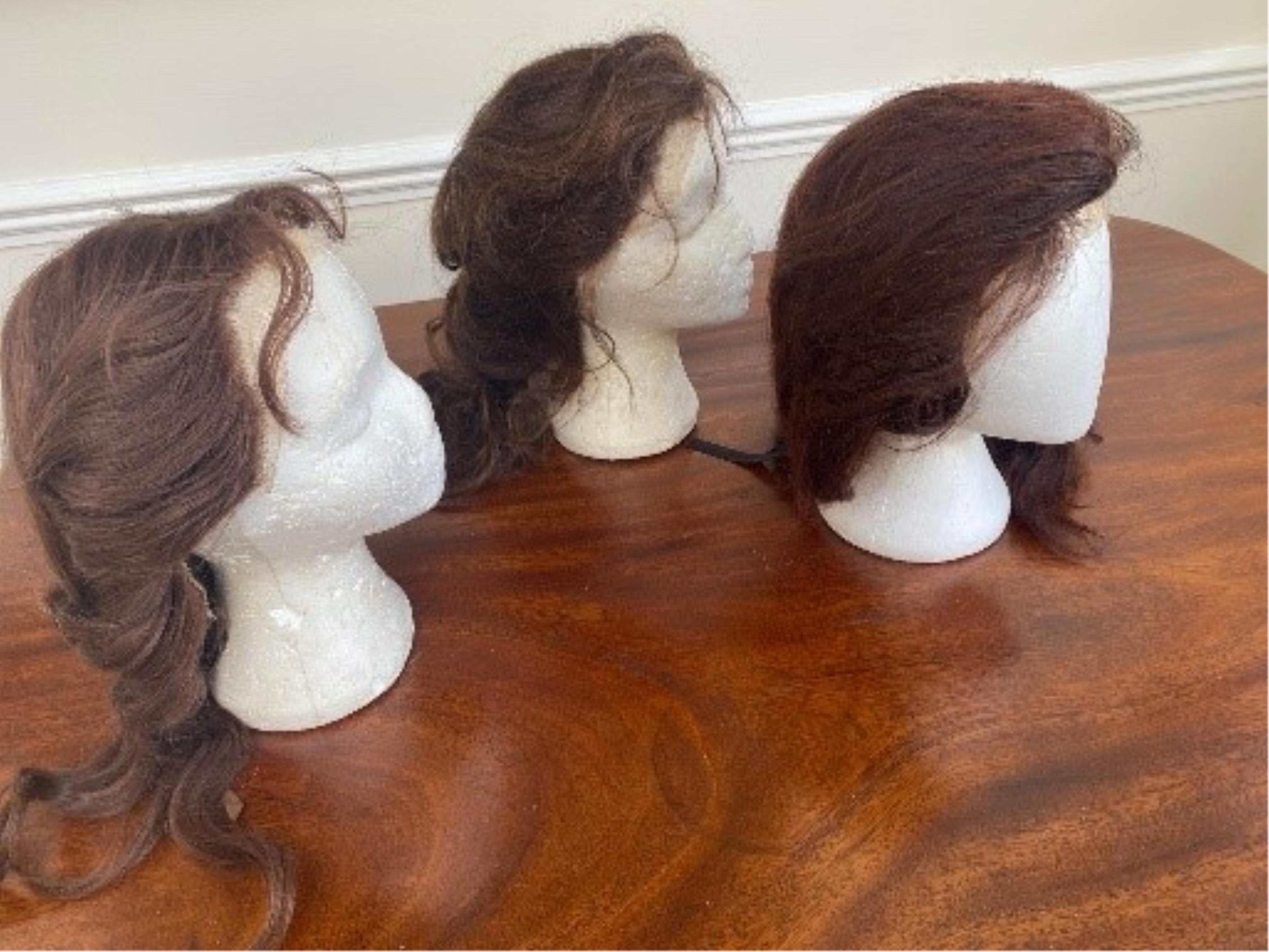 Three auburn real hair theatrical wigs with lacing (very good quality)